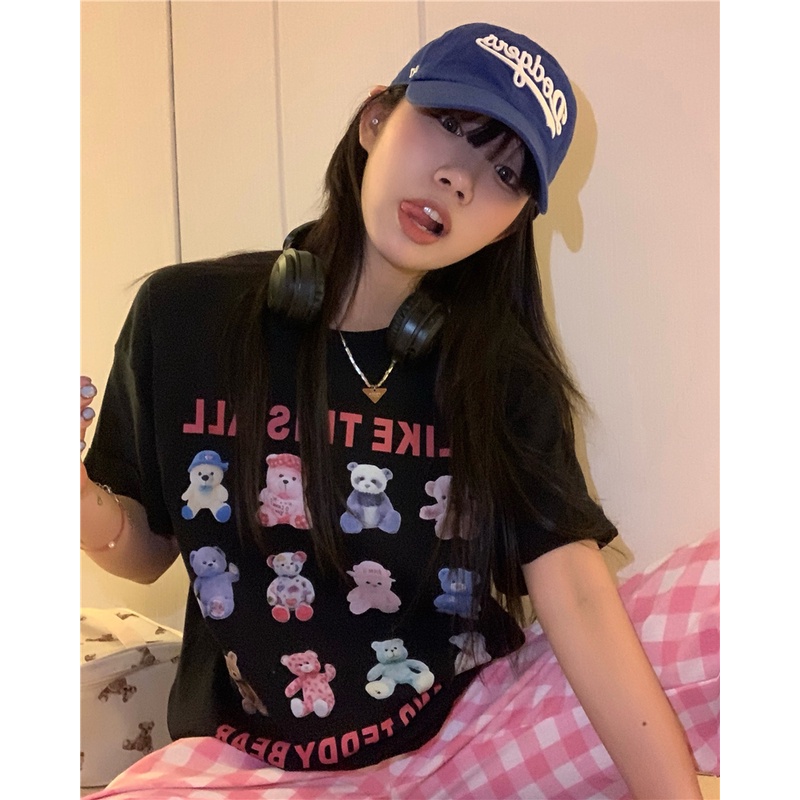Áo Thun Dáng Rộng Tay Ngắn In Hoạ Tiết Gấu Hoạt Hình Xinh Xắn 49804