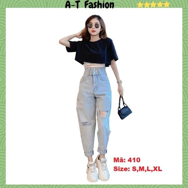 Quần baggy jean nữ đẹp ❤️FREESHIP❤️ Quần jeans nữ baggy phối lưng kiểu kết hợp rách cá tính from ôm A-T Fashion - BG410