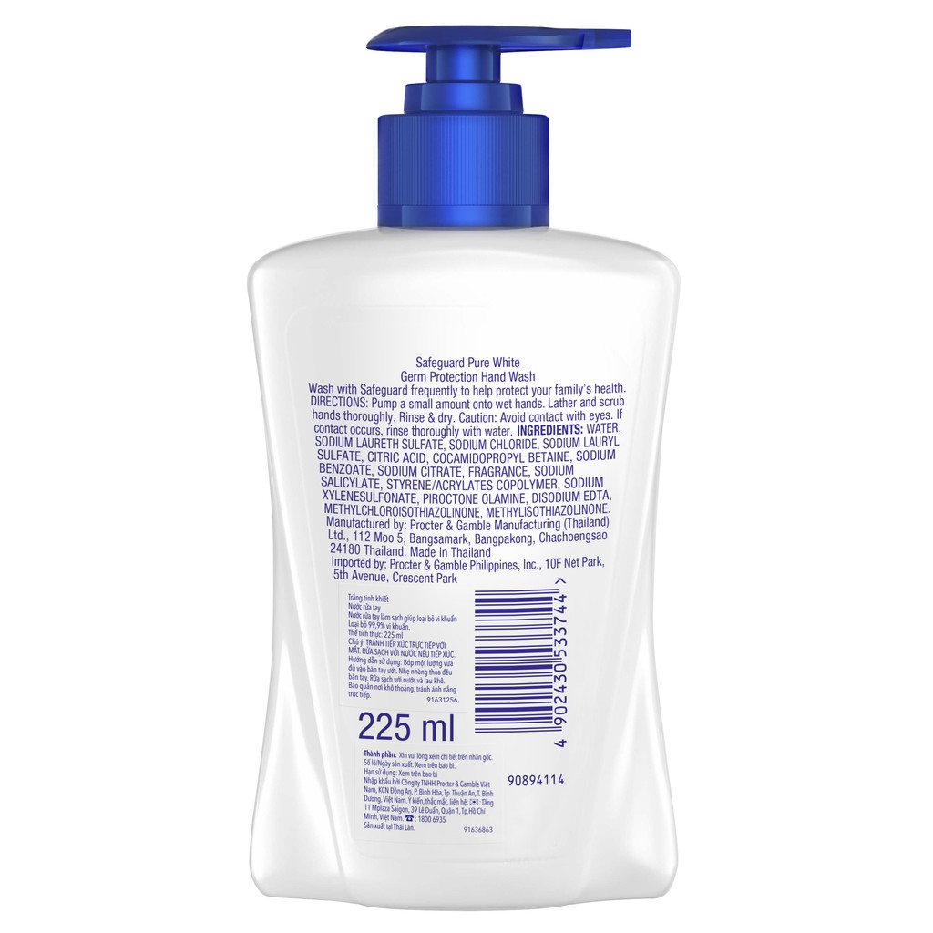 Nước rửa tay Safeguard trắng tinh khiết bảo vệ khỏi vi khuẩn 225ml | BigBuy360 - bigbuy360.vn
