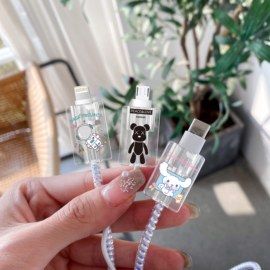 Mới Vỏ Bọc Bảo Vệ Dây Cáp Sạc USB Bằng TPU Mềm Trong Suốt In Hoạt Hình  Cho iPhone Android