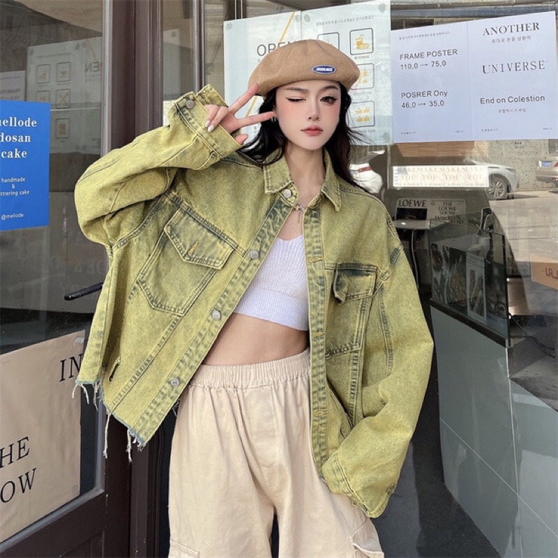 TKLIHN Áo khoác JEANS unisex xanh lá HOT FASHIONITA 2022