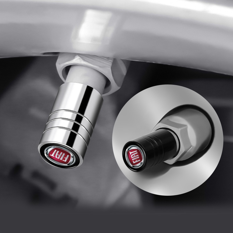 Set 4 Nắp Đậy Lốp Xe Hơi Bằng Nhôm Màu Đen / Bạc In Logo Chuyên Dụng Cho Fiat Panda Bravo Punto Croma 500 595
