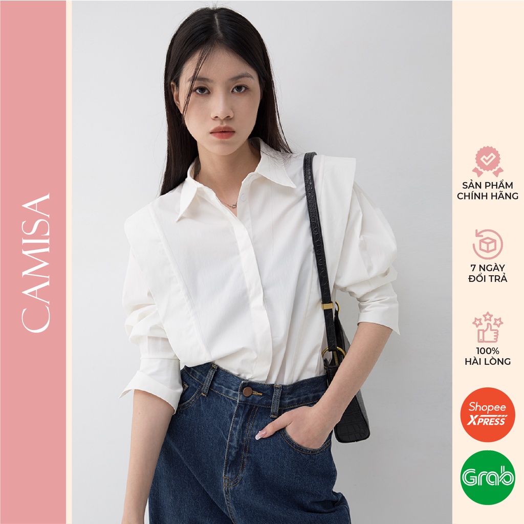 Áo Sơ Mi Nữ CAMISA Thiết Kế Độc Đáo Sang Trọng Form Rộng Hàn Quốc, Sơ Mi Trắng Đen Công Sở Cổ Đức Nữ Kiểu Cao Cấp CM17