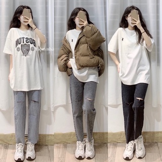 Quần bò rách gối baggy đứng