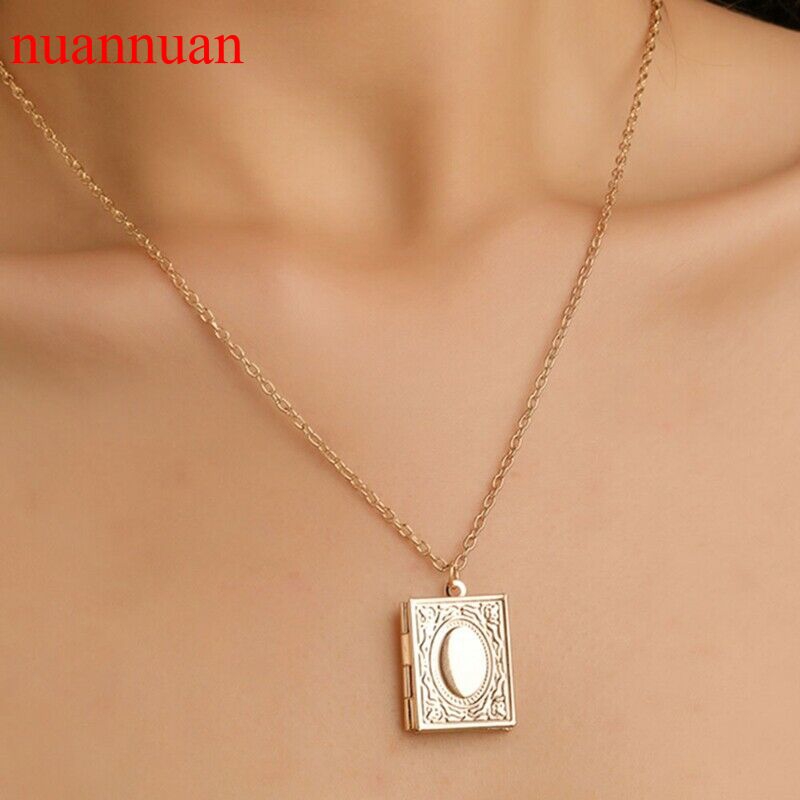 Magic Books Photo Frame Open Locket Necklaces Pendant for Women Girl Clavicle Chain Religion Devout Prayer