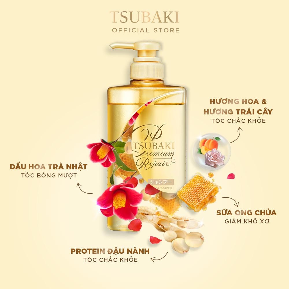 Dầu gội &amp; xả Premium Repair Tsubaki 490ml/chai phục hồi giảm rụng tóc