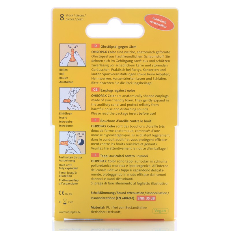 Hộp 8 nút bịt tai chống ồn OHROPAX COLOR xuất xứ từ Đức