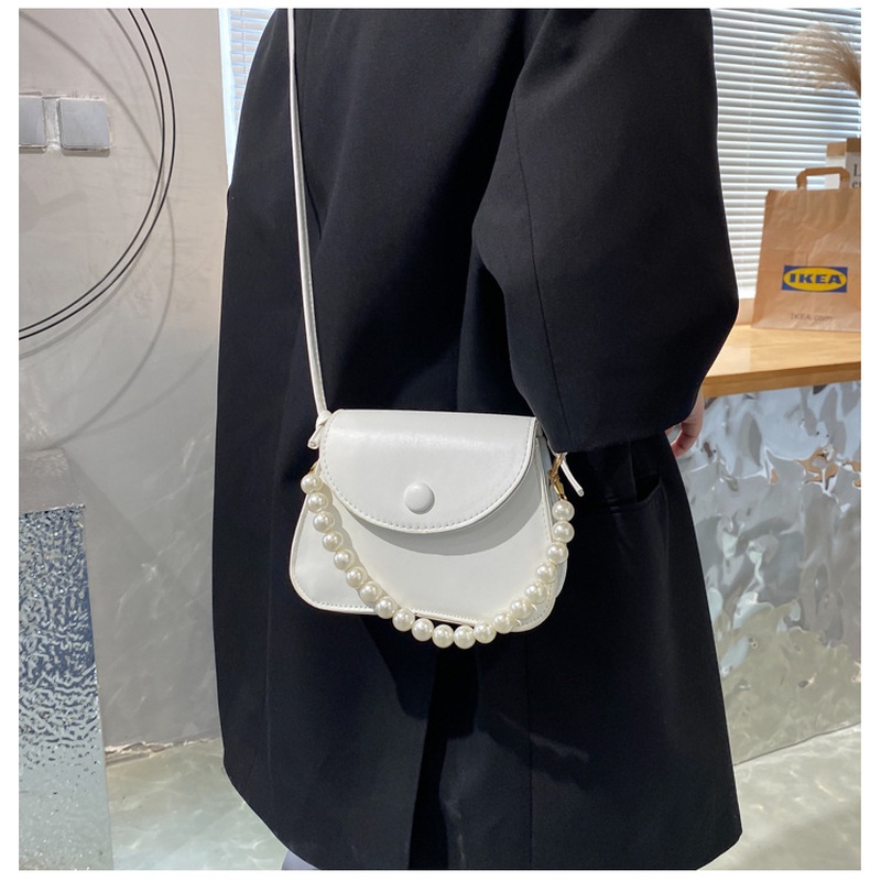 Túi Đeo Chéo Hình Vuông Nhỏ Màu Trơn Đính Nút Ngọc Trai Phong Cách Hàn Quốc Mới 2022 NB00421