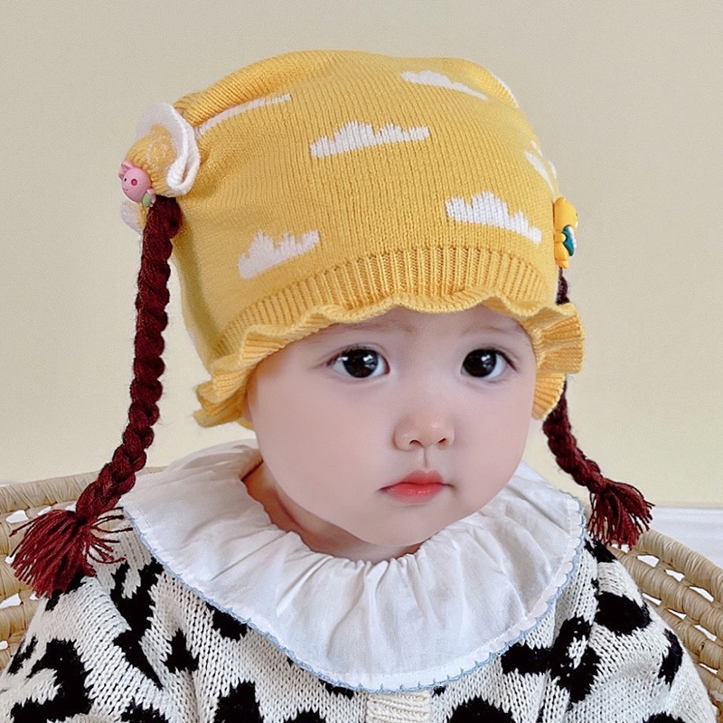 Nón Len Đính Tóc Giả Mềm Mại Cho Bé Gái Từ 3-15 Tháng Tuổi