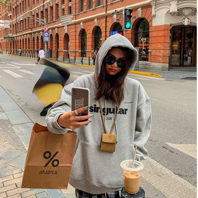 Porozi  Áo hoodie có size lớn in chữ phong cách cá tính thời trang Hàn Quốc cho nữ