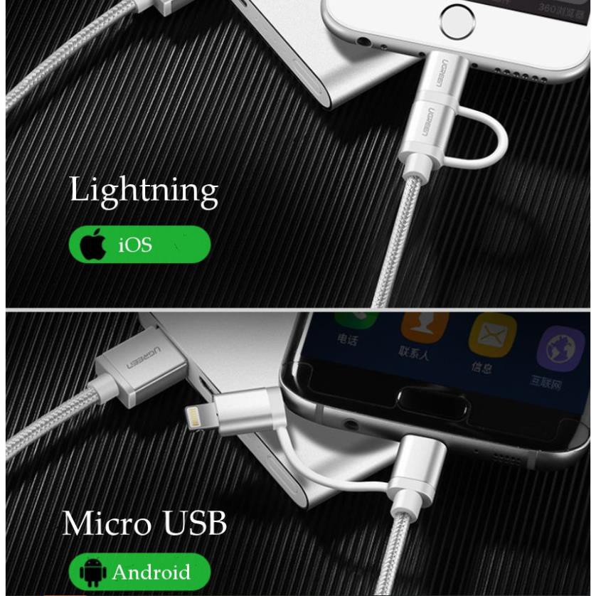 Mua ngay Cáp sạc và truyền dữ liệu 2 in 1 hỗ trợ Micro USB và Lightning, dài 1-1.5m UGREEN US165 [Giảm giá 5%]