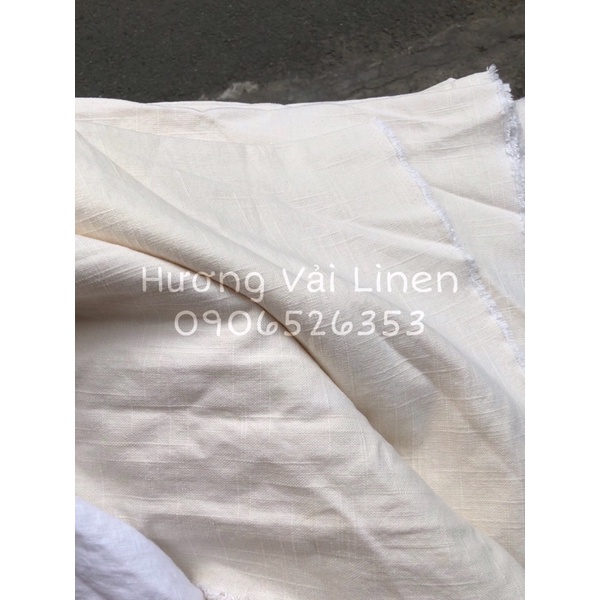 Vải linen tưng mình gân dầy vừa màu trắng kem đã wash cn