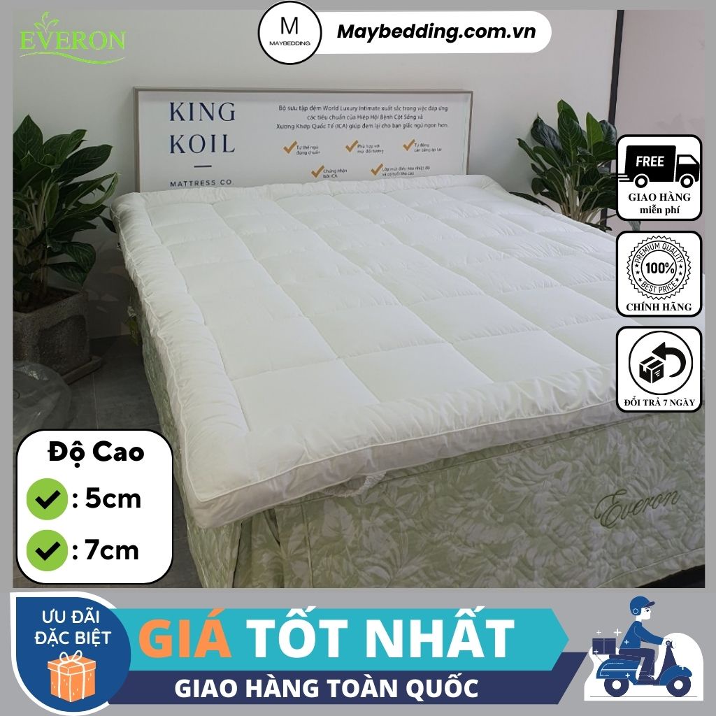 Topper EVERON White, Tấm Tăng Tiện Ích, Tấm Lót Nệm, Tấm Làm Mềm Nệm (Dày 5cm và 7cm) - Hàng Chính Hãng