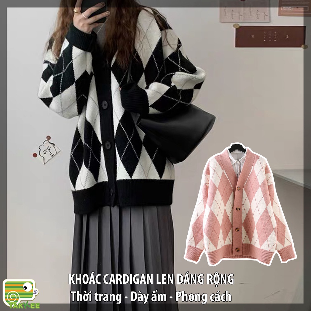 Áo Khoác Len Nữ, Khoác Cardigan Len Họa Tiết Kim Cương HOT TREND Hàng Quảng Châu Loại 1