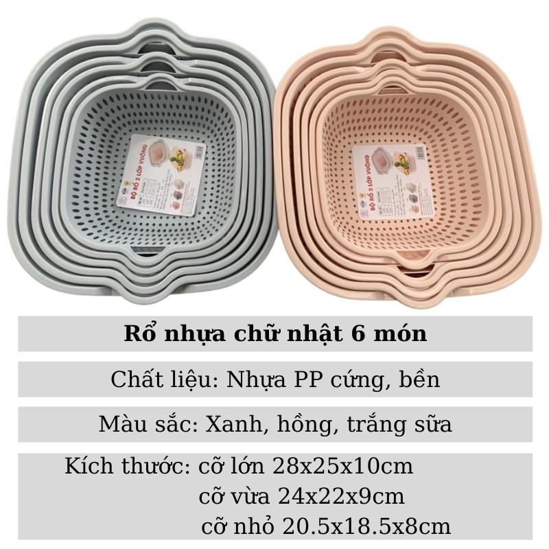 Rổ nhựa chữ nhật kèm chậu 6 món cao cấp