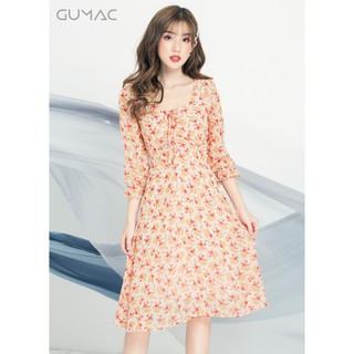 Đầm hoa nhún ngực gumac ms04909_cam