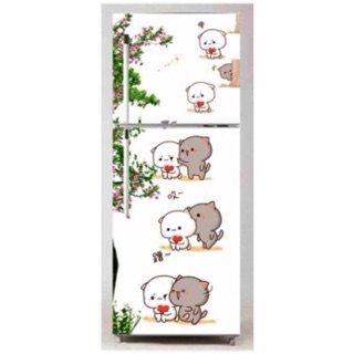 Decal dán tủ lạnh hoạt hình chi bi có sẵn keo dán mọi loại tủ lạnh