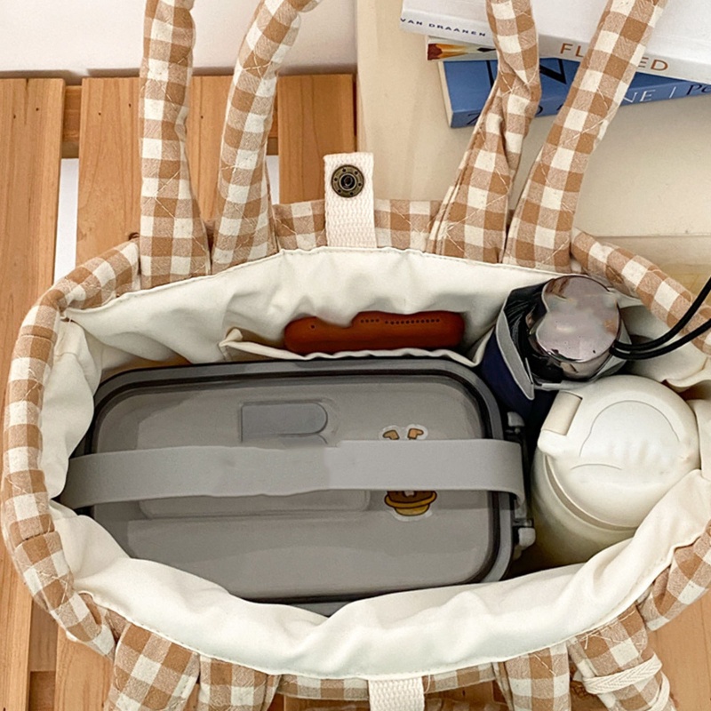 Túi Tote Đeo Vai Sức Chứa Lớn Họa Tiết Sọc Caro Thời Trang