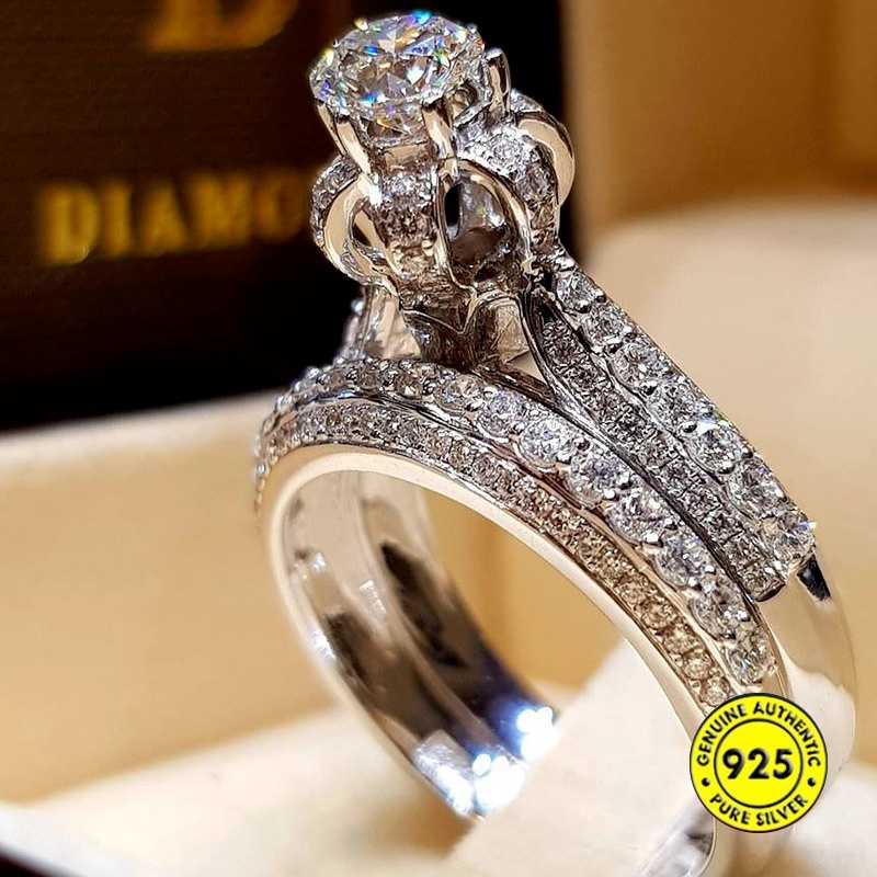 Nhẫn đeo ngón tay mạ bạc 925 đính đá nhân tạo phong cách thời trang mới dành cho nữ