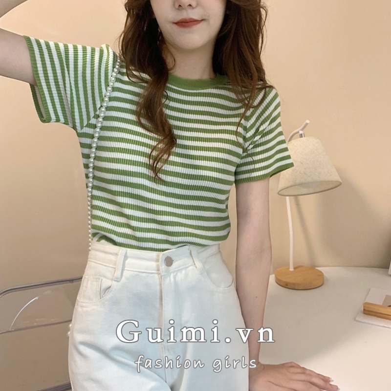 Áo thun NZN ngắn tay họa tiết sọc phong cách cho nữ