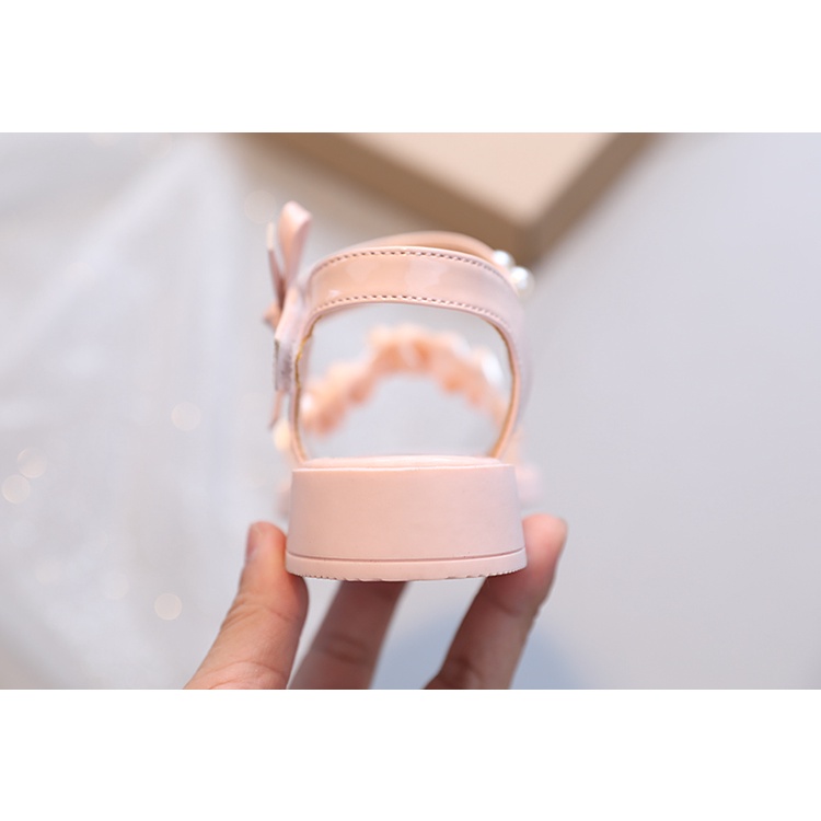 Xăng đan Công Chúa Đế Mềm Chống Trượt Đính Ngọc Trai Phối Dây Nhún Bèo Thời Trang Cho Bé Gái 3-16 Tuổi