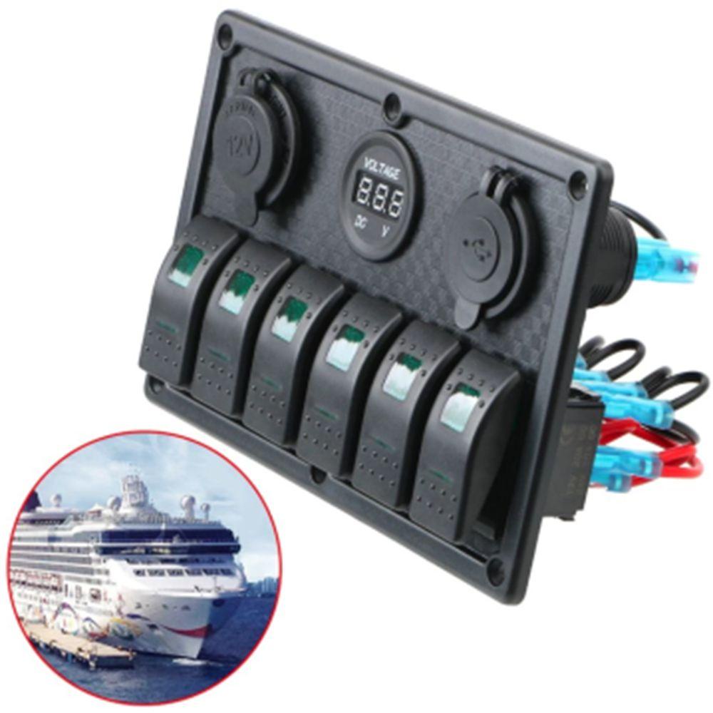 Cầu Dao 12V 6 Nấc Cổng USB Kép Có Đèn LED Hiển Thị Điện Áp Cho Xe Hơi / Tàu Thuyền / Xe Tải / Tàu Thuyền