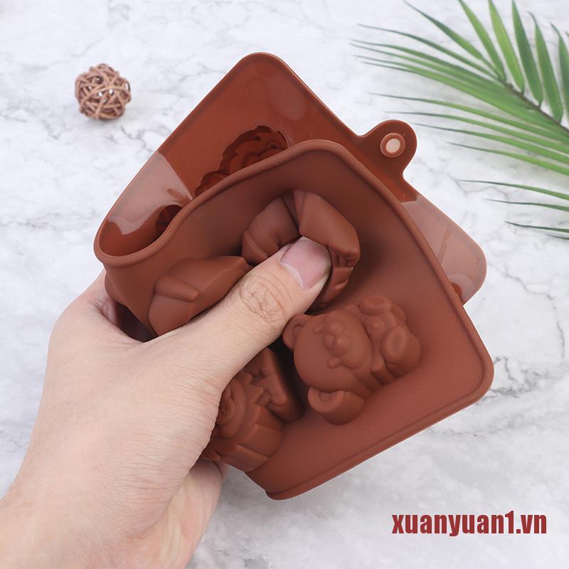 Khuôn Làm Bánh, Xà Phòng, Sô Cô La Hình Con Vật, Sư Tử, Gấu, Hà Mã, Chất Liệu Silicone