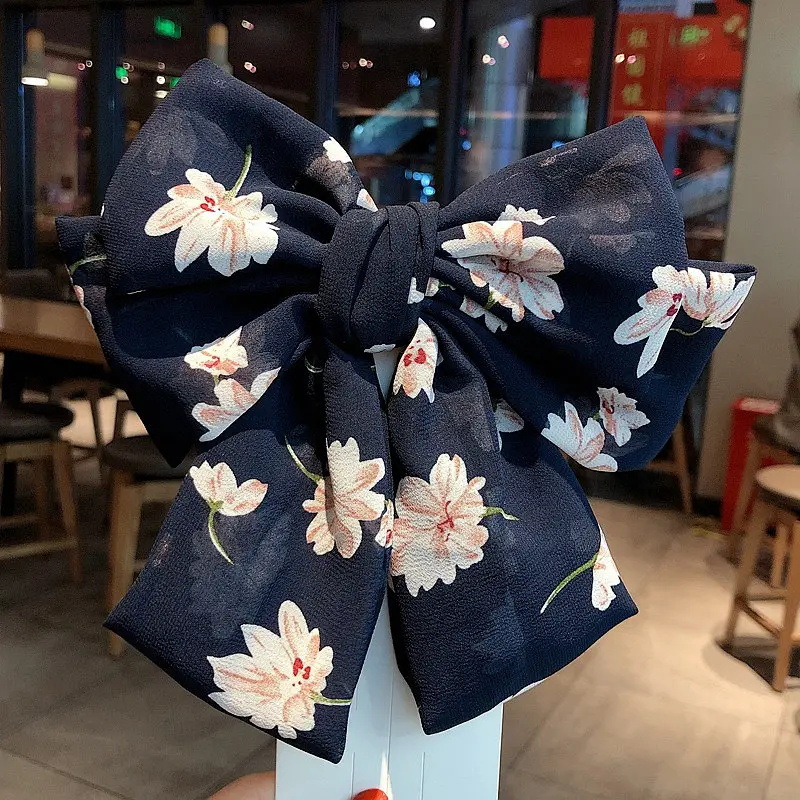 Kẹp tóc hình nơ lớn bằng vải chiffon xinh xắn cho nữ
