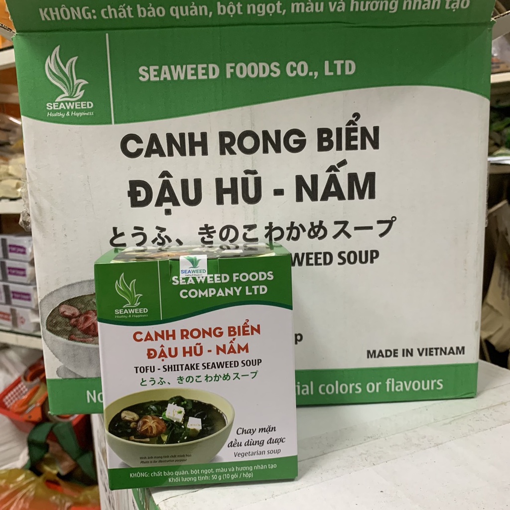 Canh rong biển đậu hủ nấm - Thùng12 hộp 50g (10 gói x 5g)