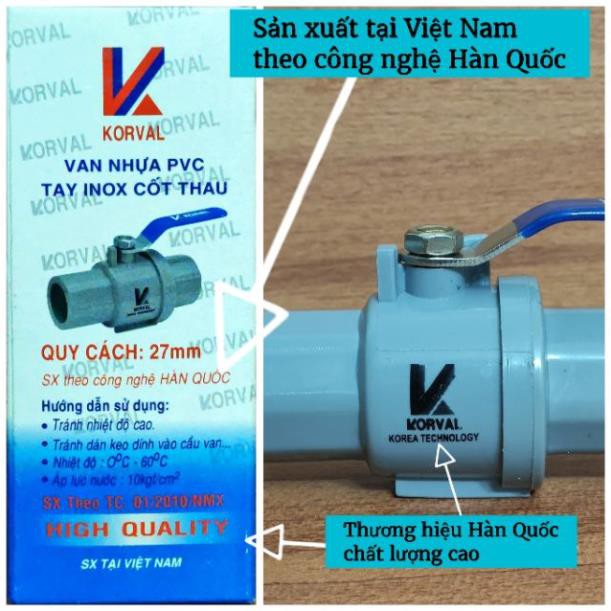 Van bi nhựa 27mm (∅27) tay cầm inox cốt thau - Sản xuất theo công nghệ Hàn Quốc-Giadung24h