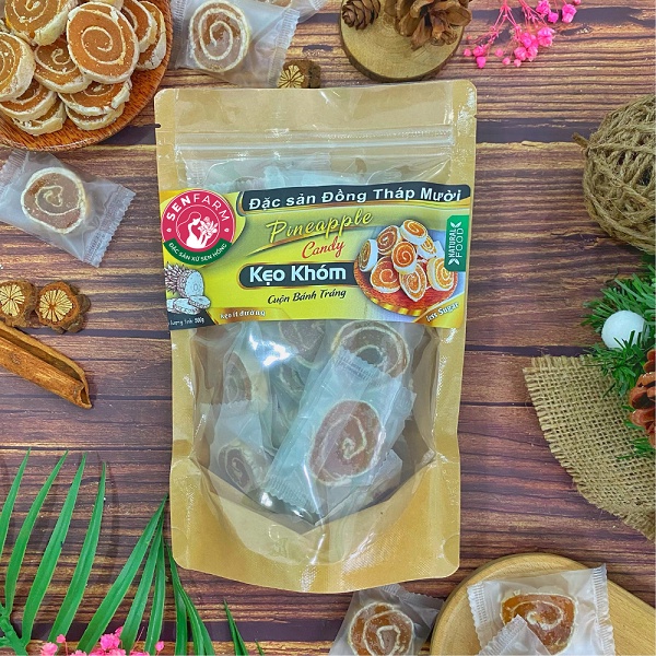 Kẹo Khóm tươi cuộn bánh tráng Senfarm ít đường bịch 250g