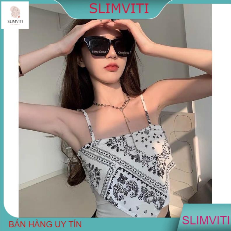 Áo 2 dây croptop thổ cẩm họa tiết hai màu dễ thương