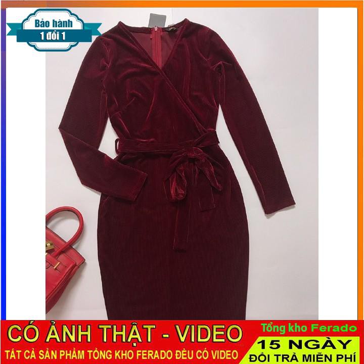 [ xả kho ] MiD Đầm nhung đỏ rượu V1305 cổ khoét quyến rũ Mie Design kèm ảnh thật