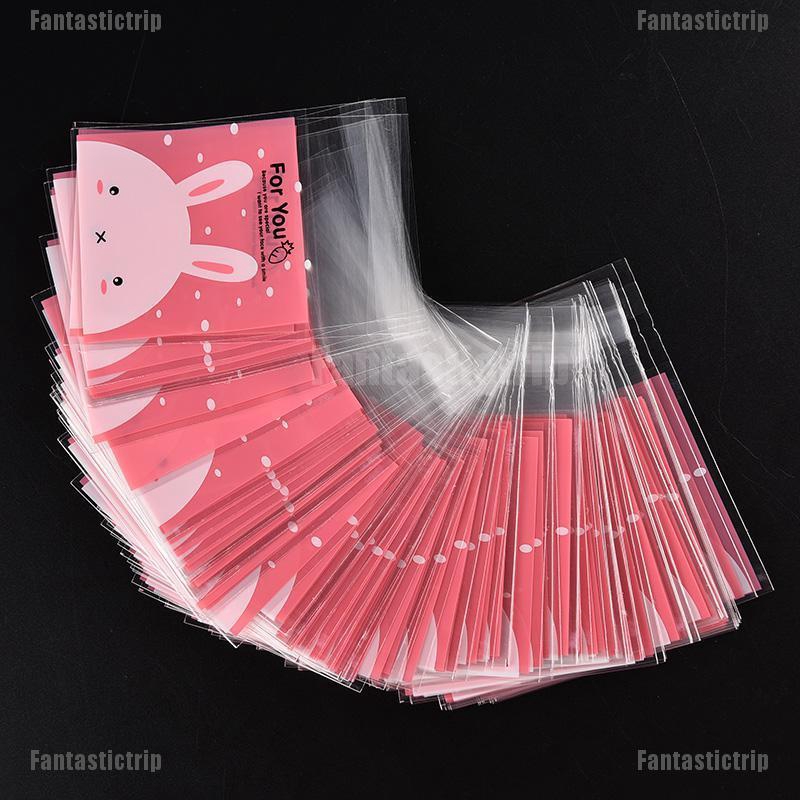 Bộ 100 Túi Đựng Kẹo In Hình Thỏ Hoạt Hình Dễ Thương