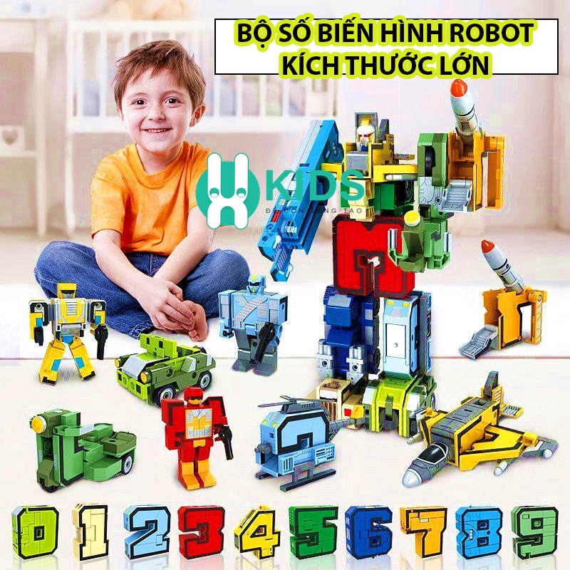 Bộ chữ số biến hình thông minh từ 0-9 lắp ghép thành robot kích thước lớn cho bé vừa học vừa chơi (hàng cao cấp)