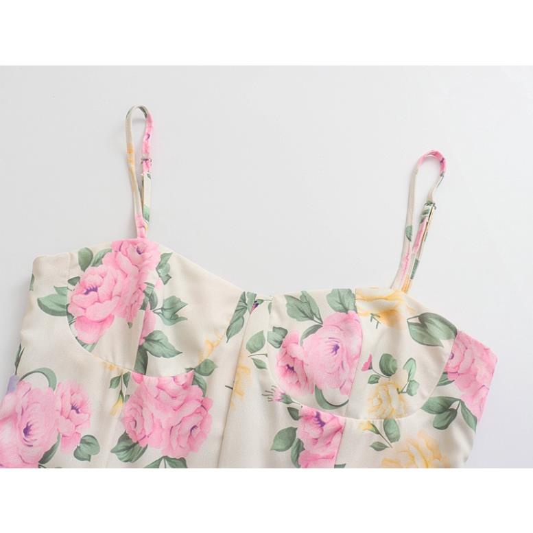 Đầm Zara 2 dây corset họa tiết hoa hồng to DH3HDG41N10 Hot