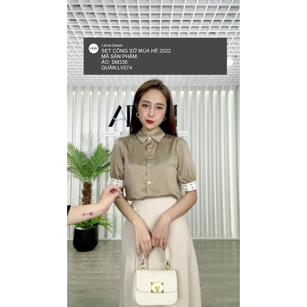 Áo sơ mi nữ Lamia Design SM336 màu ghi nâu