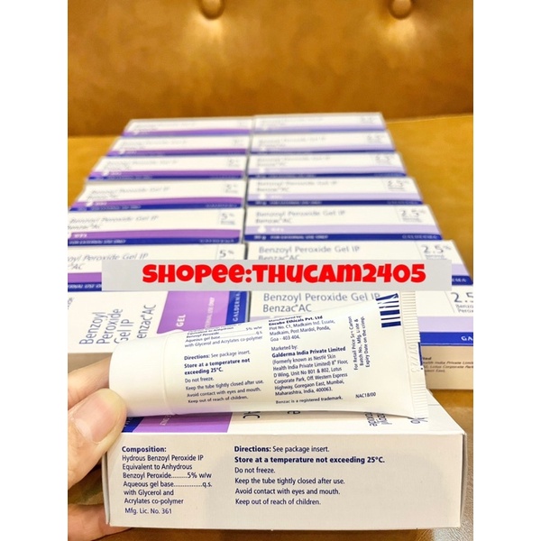 Gel Benzac AC Benzoyl Peroxide 2,5% - 5% xoá giảm mụn, mụn mủ , mụn viêm ,sưng 30g.