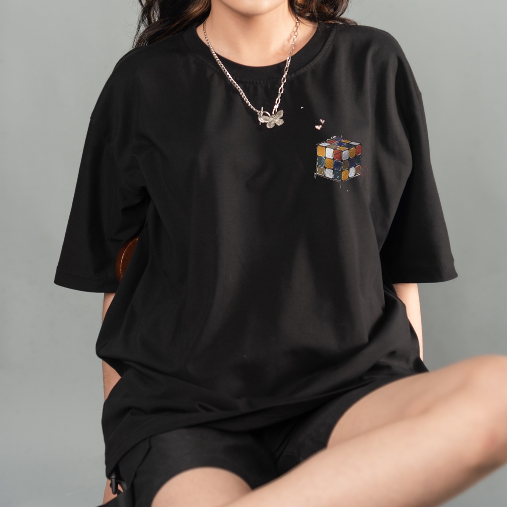 Áo thun unisex cotton form rộng hình khối rubic , áo local brand chính hãng full tag couple nam nữ Nigust N134