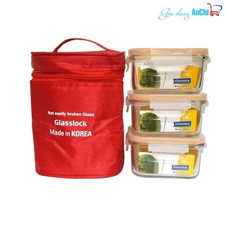 Bộ túi giữ nhiệt GLASSLOCK 3 hộp vuông 490ml