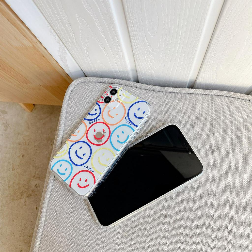 Ốp điện thoại tpu mềm trong suốt in hình mặt cười thích hợp cho iPhone 13 Mini 12 11 Pro X XR XS Max 7 8 Plus SE 2