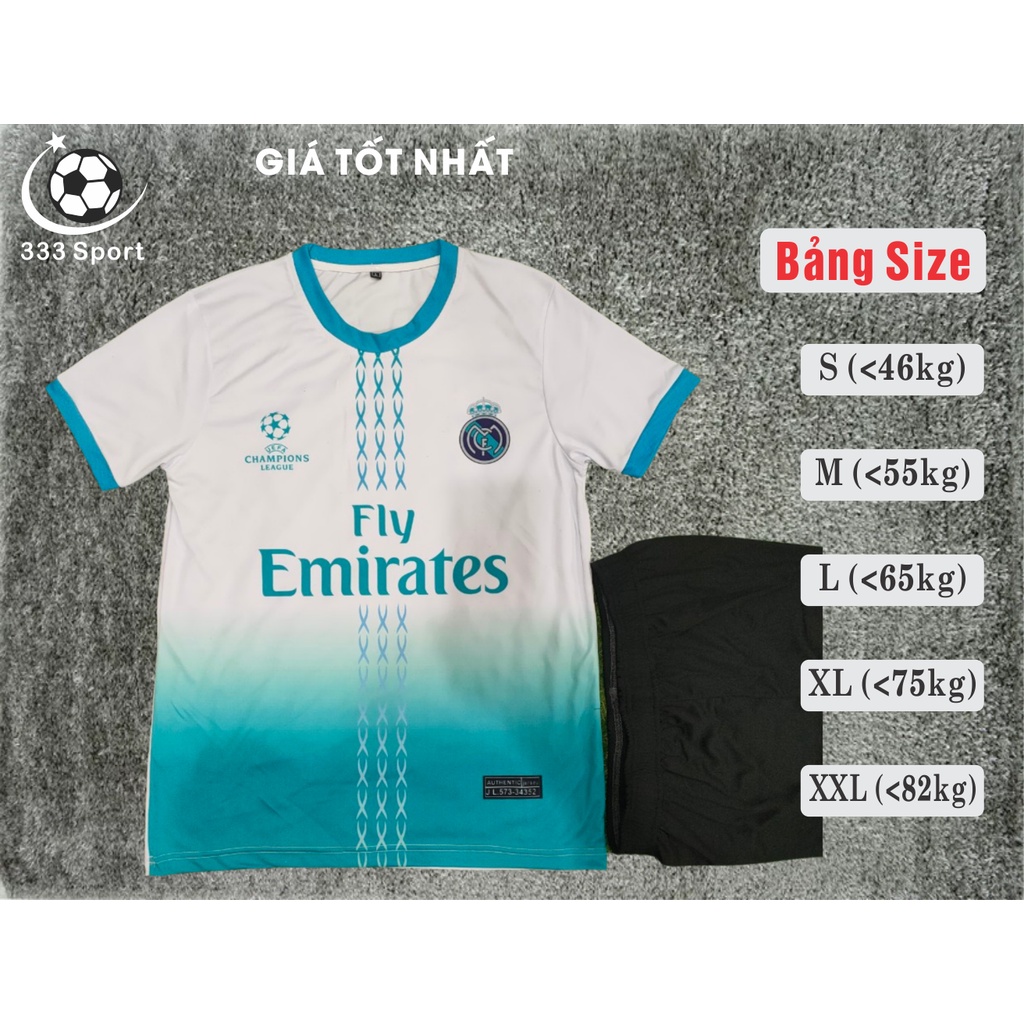 Mã AOBOTOT3K giảm 3k khi mua 210k . Bộ quần áo bóng đá Real Madrid trắng xanh chất thun lạnh mặc mát,co dãn cực tốt