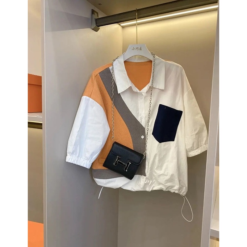 Áo Sơ Mi Cotton Tay Lửng Dáng Rộng Màu Trắng Cài Nút Thời Trang Thanh Lịch Cho Nữ