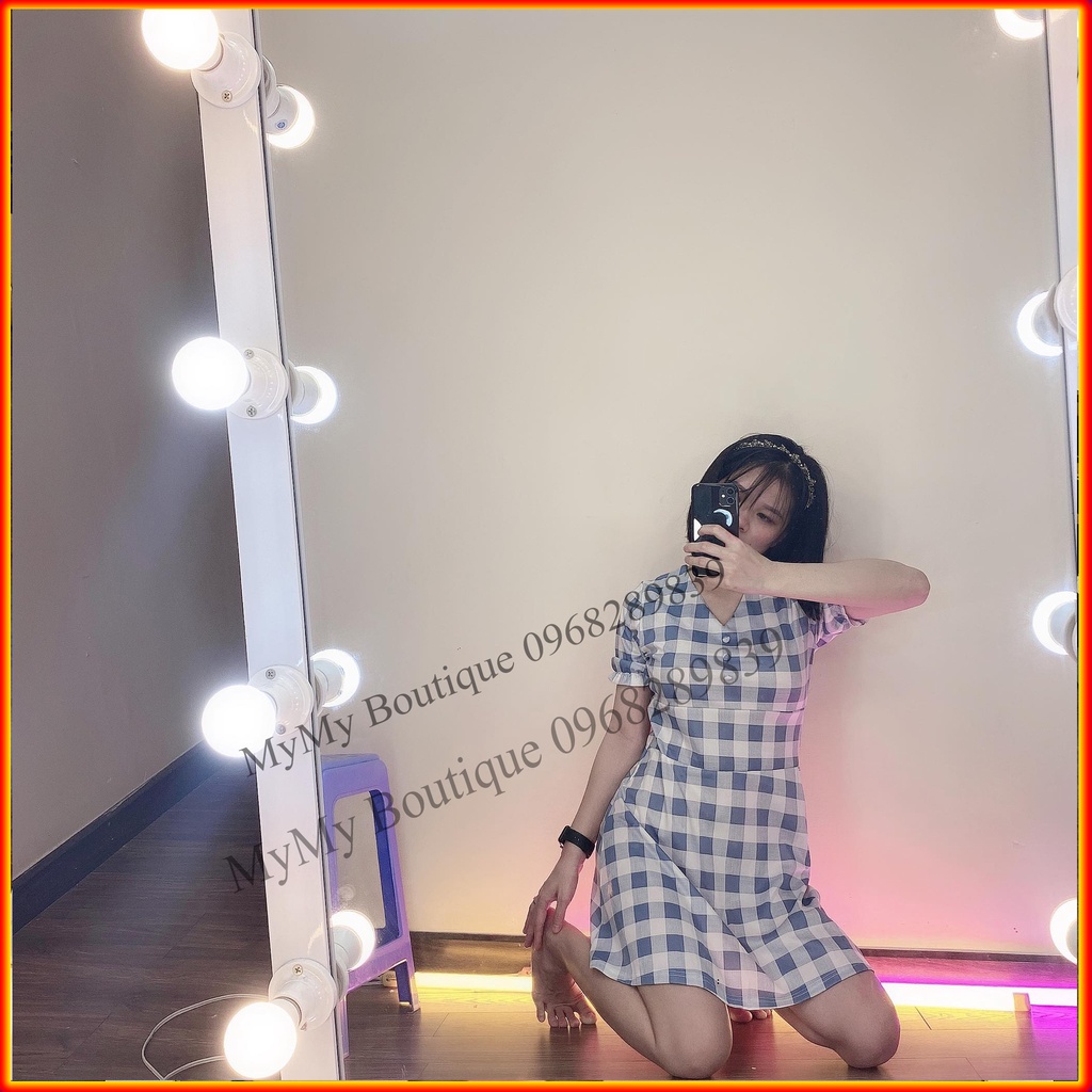 Váy Nữ Xinh, Váy Caro Tay Phồng Cổ V, Váy Bánh Bèo Tiểu Thư | BigBuy360 - bigbuy360.vn