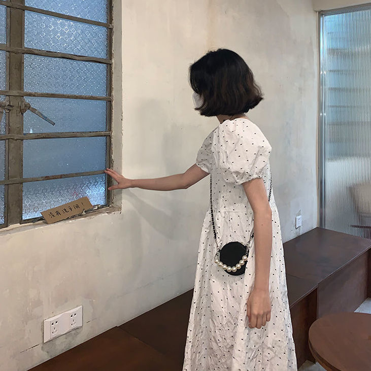 Đầm tay phồng cổ vuông lưng cao phong cách Retro Pháp thời trang cho nữ