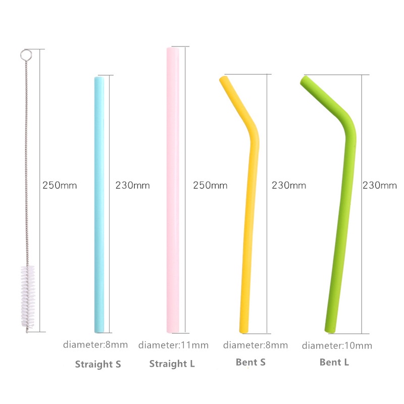 Bộ 6 Ống hút silicon bảo vệ môi trường ống hút silicone tái sử dụng
