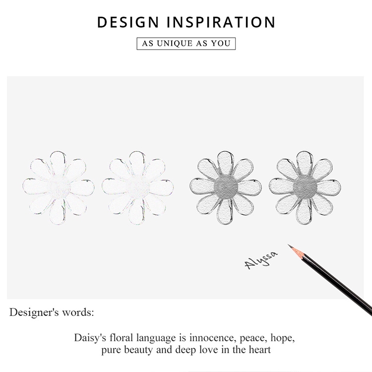 Khuyên tai BAMOER bạc 925 hình hoa cúc màu vàng và trắng tráng men dễ thương