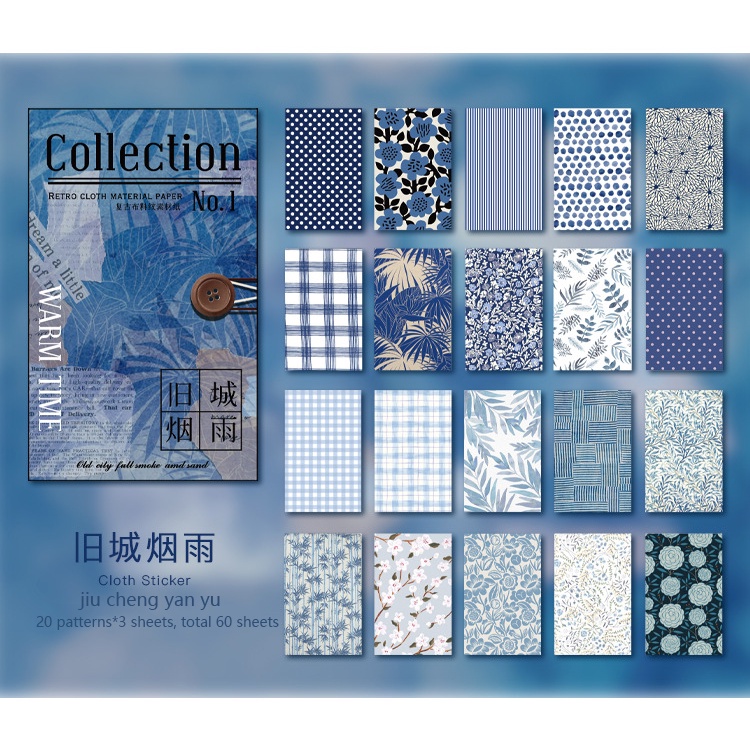 Bộ 60 miếng dán trang trí sổ tay họa tiết hoa phong cách retro DIY