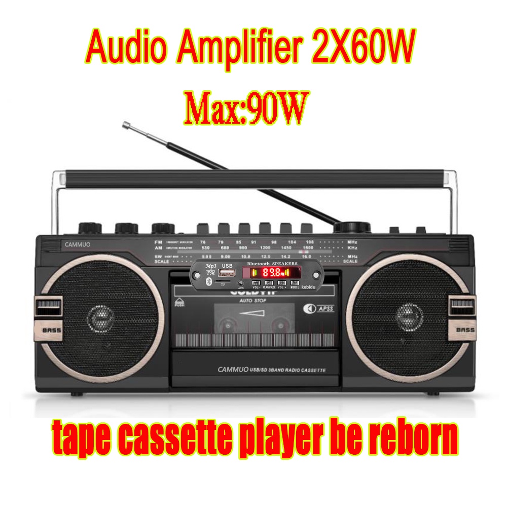 Bộ Khuếch Đại Âm Thanh Không Dây Bluetooth 5.0 120W MP3 WMA WMA WMA WAV 9V 12V Cổng USB FM Radio TF Cho Xe Hơi