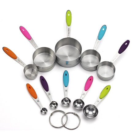 Bộ 5 thìa đong, 5 cup đong inox màu sắc cao cấp dùng đo gia vị, phụ gia, bột làm bánh